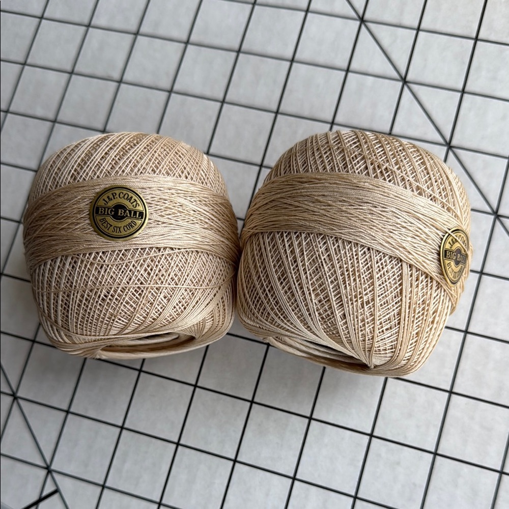 Vintage pair of J&P Coats crochet floss/thread, six cord mercerized cotton, Ecru